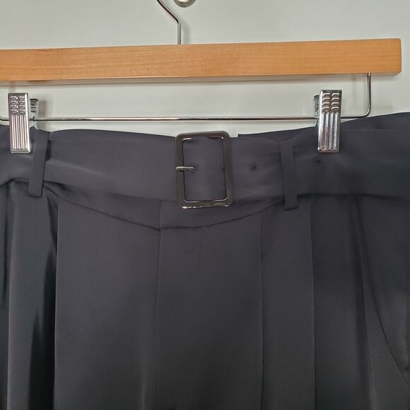 Ramy Brook Amaya Belted Satin Pants Black Pleated Wide Leg High Rise Size 12 New - Picture 6 of 14